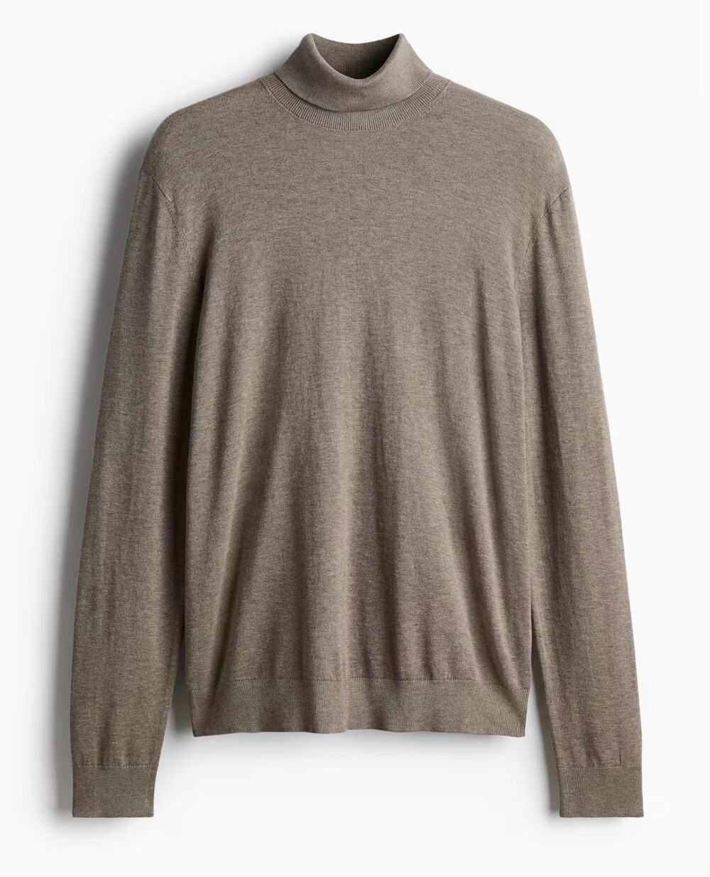 H&M Mens Slim Fit Fine Knit Turtleneck Sweater XXL Beige Melange Minimalist